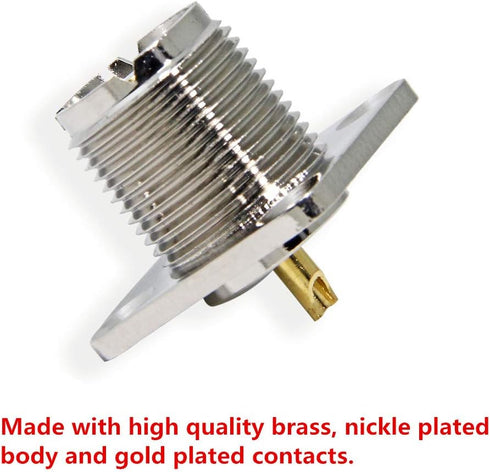 UHF Panel Mount 5-Pack Female SO239 Chassis Mount 4-Hole Jack Flange Solder Cup RF Coax Connector for J Pole Antenna