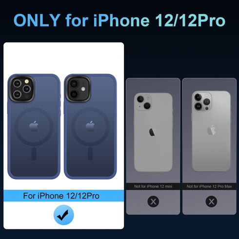 Upgraded Magnetic iPhone 12/iPhone 12 Pro Case, Slim Deep Blue Matte, Military-Grade Protection, Compatible with