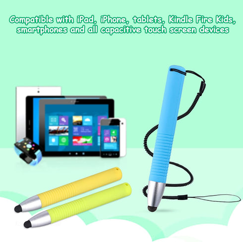 Kid-Friendly Stylus Pens for Touch Screens, Capacitive Kids Stylus with Spring Cord for iPad, iPhone, Kindle Fire
