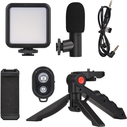 Andoer Smartphone Vlog Kit Mini LED Video Light + Cardioid Microphone + Extendable Phone Clip + Tripod with Adjustable