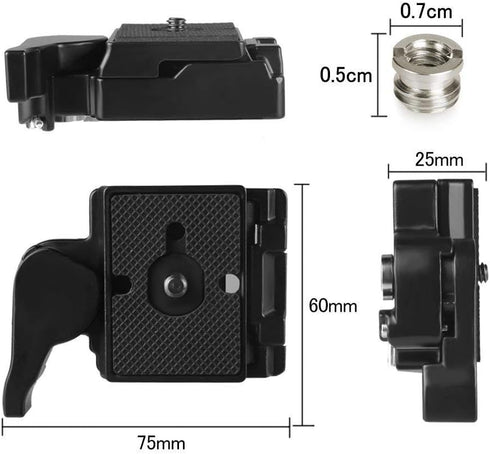 UTEBIT 323 RC2 Quick Release Plate - Metal Rapid Adapter with 1/4" and 3/8" Camera Screw for Manfrotto Tripod