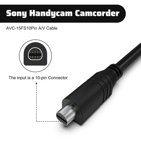 10-Pin VMC-15FS, DCR-HC28/38/48/52/62/96, HDR-CX7, HDR-FX7, DCR-SR200/SR200C Sqrmekoko to AV Audio S Video Cable