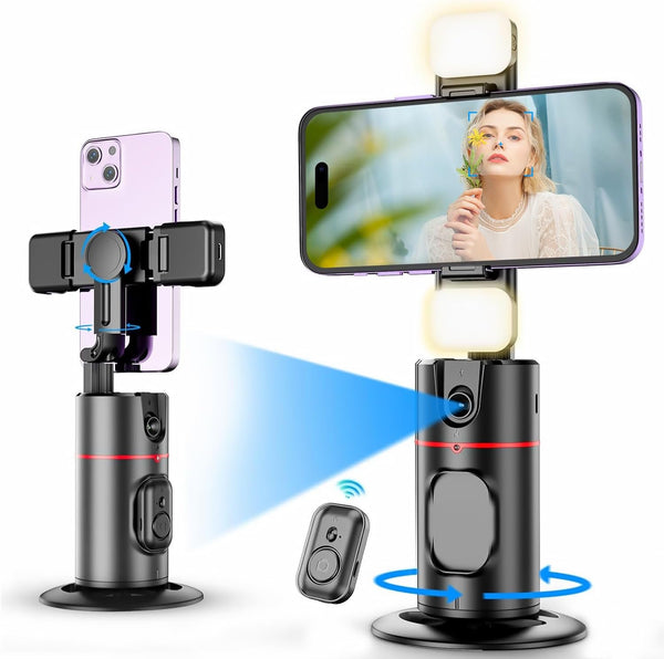 Auto Face Tracking Tripod, No App Required, Rechargeable Battery, 360° Rotation Phone Tracking Holder for Live Vlog