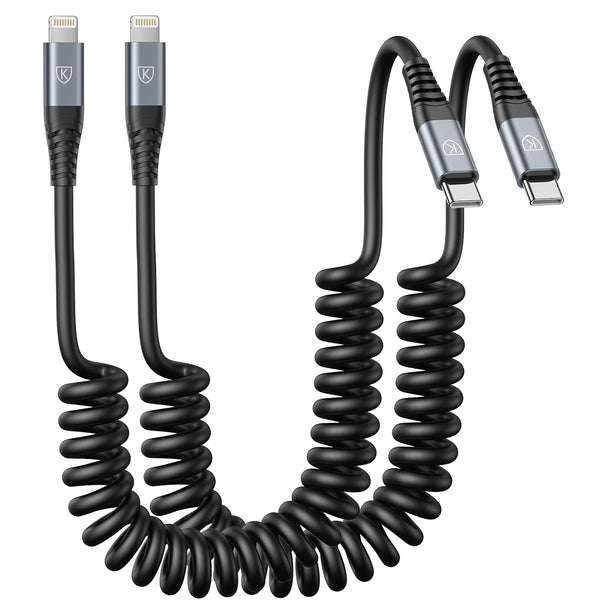 KIYODA USB Type C to Lightning Cable 3FT 2Pack, Coiled Fast Charging iPhone Charger for iPhone 14/13/12/11 Pro Max