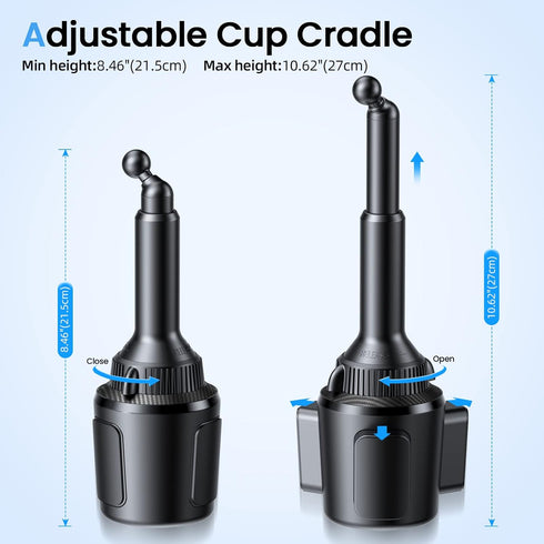 Cup Holder Phone Mount with Wireless Car Charger 15W Qi Fast Charging, Adjustable Cupholder Phone Holder for iPhone