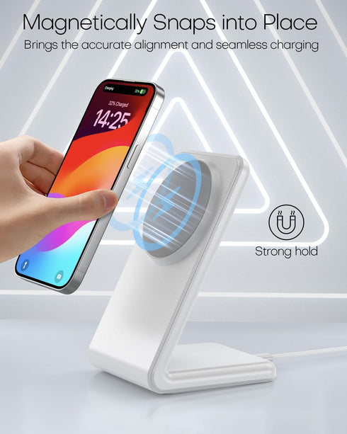 Mag-Safe Charger Stand with 20W Adapter, 5Ft USB-C Cable for Apple iPhone 15/14/13/12 - Grey