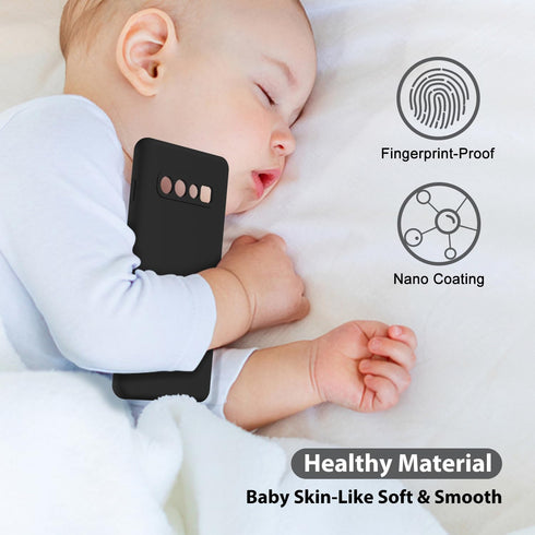 Oakxco Liquid Silicone Grip Phone Case for Samsung Galaxy S10 Plus, Soft Rubber TPU, Black, Slim Protective Cover for