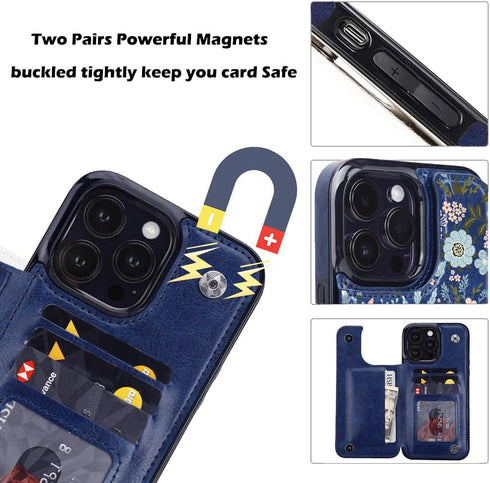 uCOLOR Wallet Case for iPhone 13 Pro Max 6.7" with Card Holder Slot, Folio Flip PU Leather Kickstand Cover (Navy