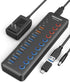 Wenter Powered USB 3.0 Hub, 48W 11-Port USB Hub Splitter with 7 Data Transfer Ports and 4 QC Charging Ports