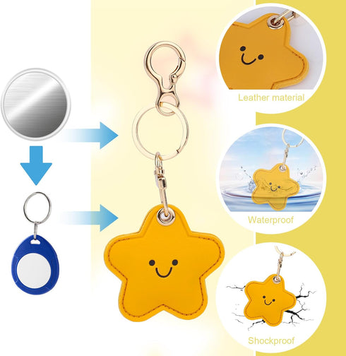 lasuroa Backpack Cute Star Leather Keychain Holder, Waterproof Anti-Scratch Hidden GPS Tracker Case Cover Key chain