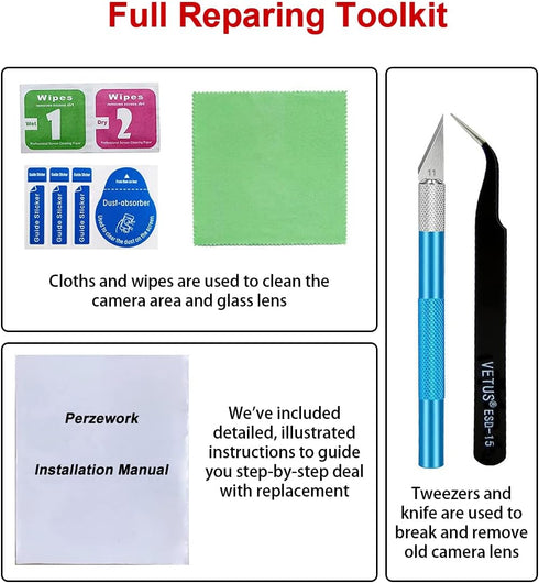 OEM Back Rear Camera Lens Glass Replacement for iPhone 15 Pro Max 6.7 inches with Pre-Installed Adhesive and Repairing
