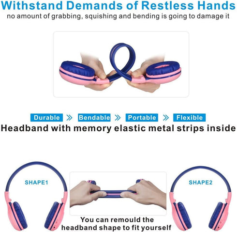 SIMOLIO Kids Headphones Wireless Bluetooth, Headphones with Microphone and Volume Limited, Foldable Over-Ear Headset