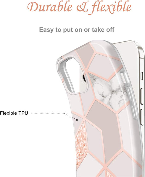 JAHOLAN Bling Glitter Sparkle Case for iPhone 12 Mini, Marble Design Clear Bumper TPU Soft Rubber Silicone Cover, 5.4