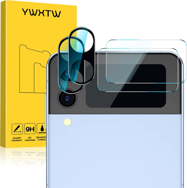 YWXTW 2 Pack Samsung Galaxy Z Flip 4 Front Screen Protector and 2 Pack Camera Lens Protector, HD Clear, Anti-Scratch