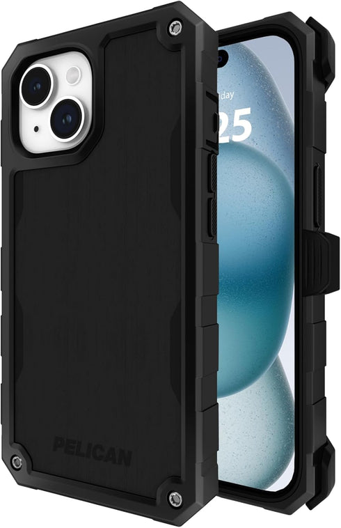 Pelican Shield Brushed Aluminum Case for iPhone 15, 6.1" Compatible with MagSafe, 21ft Military Grade Drop Protection