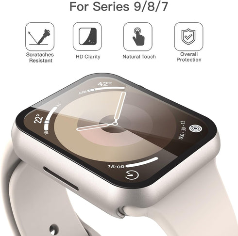 Misxi 2 Pack Hard PC Case with Tempered Glass Screen Protector Compatible with Apple Watch Series 9 Series 8 Series 7 45mm, Anti-Drop Scratch Resistant Lightweight Cover for iWatch, 2 Starlight