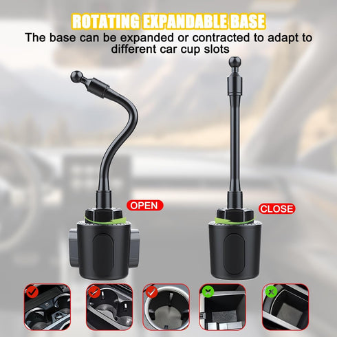 Osilly 2 1 360 Car Cup Holder Phone Mount, in Adjustable Rotation Vehicle Cellphone Cradle with Expandable Base