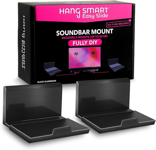 HangSmart TV Soundbar Mount NO Stud Easy Install, DIY Universal Wall Mount Bracket, Holds up to 50LBS, Black