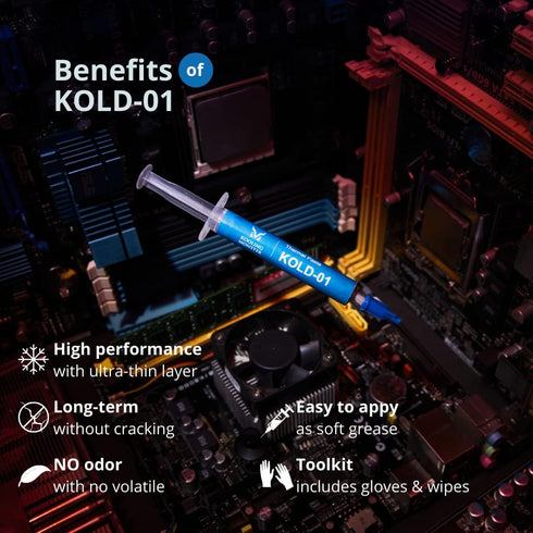 KOLD-01 High Performance Silicone Thermal Paste, Designed for Easy Spreading, Includes Gloves & Cleaning Wipes