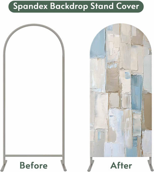 Jnbasdffb 6.6 Blue Brown Color Blocks Wedding Arch Cover,Stretchy Spandex Arch Backdrop Stand Covers FT,Abstract Oil