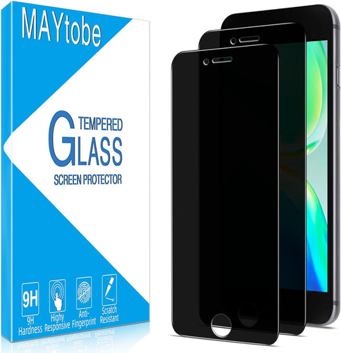 MAYtobe Privacy Screen Protector for iPhone 8 Plus & 7 Plus - 2 Pack, Tempered Glass, Bubble Free, Easy Install, Case