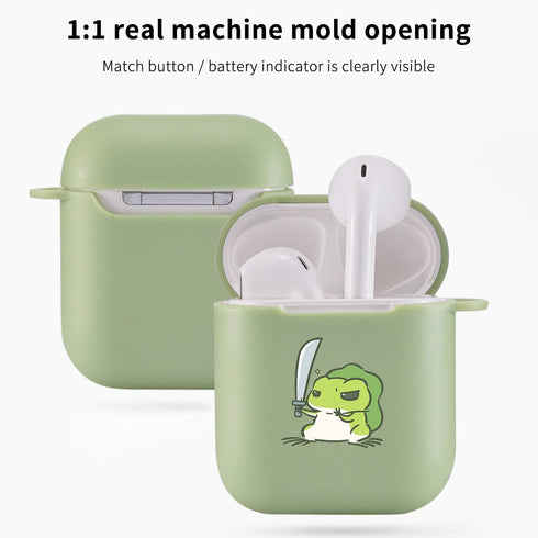MAYCARI Cute Frog Case for AirPods 2&1 with Keychain, Green Animals Design Protective Soft TPU Cover
