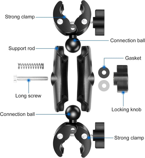 PULUZ Double Camera Clamp Mount, Crab Plier Clip Bracket Magic Arm, Umbrella Clamp for Motorcycle, Bike, Desktop