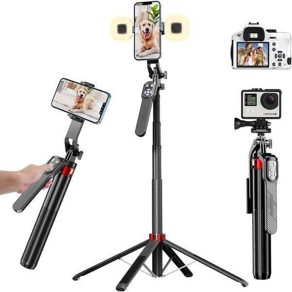 KONPCOIU Extendable Phone Tripod, 71"" Selfie Stick Vlog Tripod Stand Quadrapod with All
