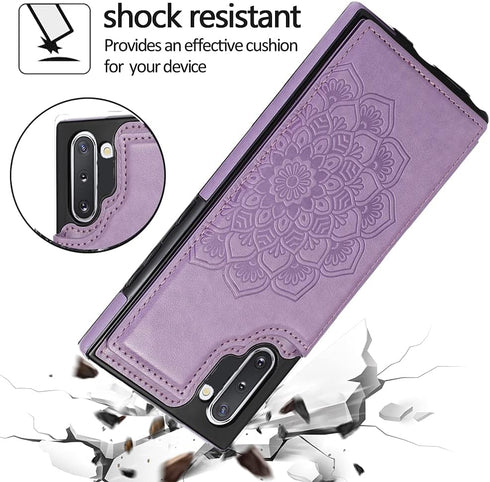 NKECXKJ Samsung Galaxy Note 10 Case with Tempered Glass Screen Protector, Credit Card Holder Slot, PU Leather Wallet
