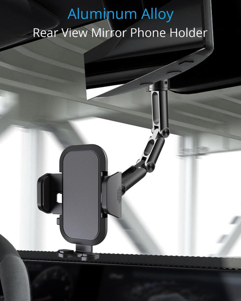 Quyee 4-7 Inch Upgraded Phone Holder for Your Car, Rear View Mirror Phone Holder - Aluminum Alloy Mount Multi-Angle