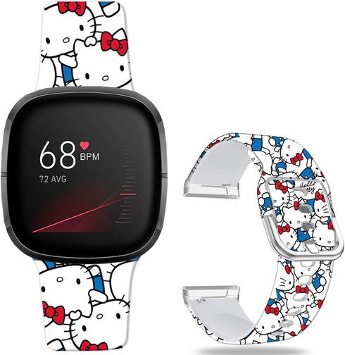 Floral Pattern Printed Cartoon Watch Bands for Fitbit Versa 4/3/Sense, Soft Silicone Sport Replacement