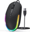 seenda Wired Mouse, USB Computer Mouse with RGB Backlit Optical LED, Attached USB Cord for Laptops, Black