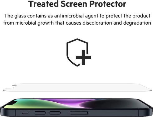 Belkin iPhone 14 Pro Tempered Glass Screen Protector (2-pack) - 9H Hardness, Easy Alignment Guide, Case Compatible.