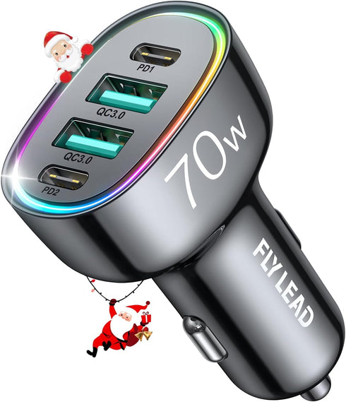 70W 4 Port Super Fast USB C Car Charger Adapter - Essential for Family Travel