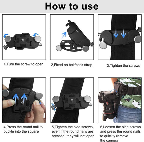 Heavy Duty Camera Backpack with Waist Shoulder Strap, Quick Release Buckle Holder Clip Mount for DSLR Video Gopros