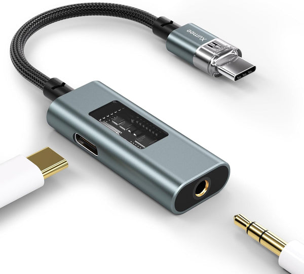 Xumee USB C to 3.5mm Audio Adapter and Charger, 2 in 1 USB-C to Headphone Jack Dongle for iPhone 16/15 Pro Max