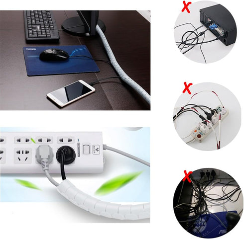 White Cable Organizer Cord Wire Cover Hider Sleeve Management, 2 PCS, VIWIEU Clutter Free Tube with Cable Tie Clips