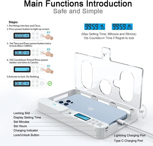 ySky Portable Phone Lock Box with Timer for iPhone and Android Phones, Self-Control Timed Phone Jail Locker to Help