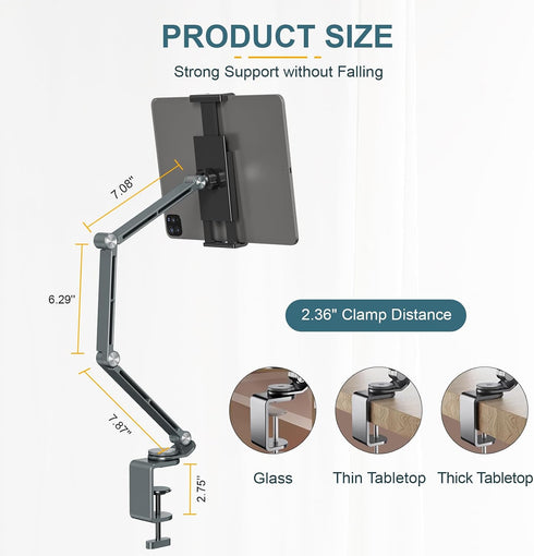 Houele 360Rotate 4-15.6" Tablet Stand Holder, Adjustable Foldable Tablet Arm iPad Desk Mount with Base, Phone Holder