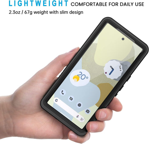 Lanhiem Pixel 7 Case, IP68 Waterproof Dustproof Case with Built-in Screen Protector, Rugged Full Body Shockproof Phone Cover for Google Pixel 7, Black/Clear