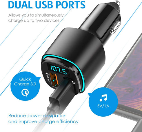 Upgraded Criacr V5.0 Bluetooth FM Transmitter for Car, QC3.0 Charge & 7 RGB Color LED Backlit Adapter