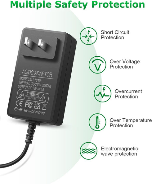18V 1A 18W DC Power Supply Adapter AC/DC Charger 100V-240V to DC 18 Volt Replacement Power Cord for Camera