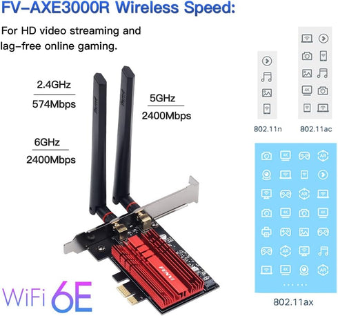 WiFi 6E AX210 PCI-E Card, BT5.2, 5400Mbps Tri-Band Wireless Network Adapter for Desktop PC, Windows 11/10