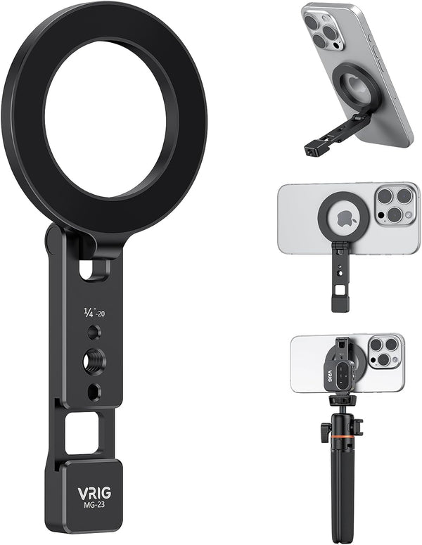 VRIG Magnetic Phone Tripod Mount for iPhone, Foldable Metal Phone Holder with Double