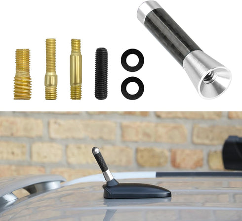 Fkewp Car Short Antenna, 1.37 Inch Aluminum Alloy AM/FM Reception Antenna with Screws
