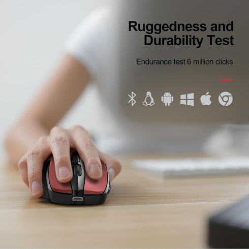 TECKNET Wireless Mouse (BT5.0/3.0 & 2.4G), Rechargeable 4800 DPI Silent Mouse, 8 Buttons Bluetooth Mouse, USB A - Red