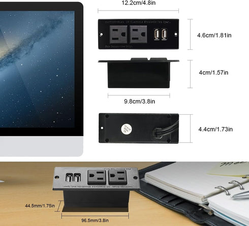 Conference Recessed Power Strip Socket with USB Ports, Desktop Charging Station with 2-Outlets and 2 USB Ports