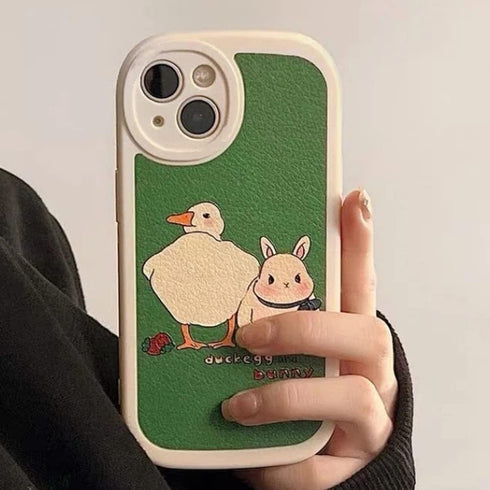 Casechics iPhone 14 Pro Case - Cute Kawaii Bunny Duck, Soft Shockproof PU Leather, Bumper & Camera Lens Protection