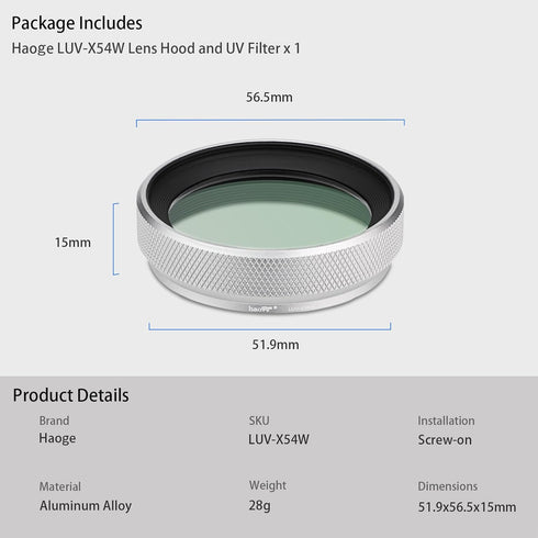 Haoge LUV-X54W Metal Lens Hood with MC UV Protection, Multicoated Ultraviolet Lens Filter for Fujifilm X100VI Camera,