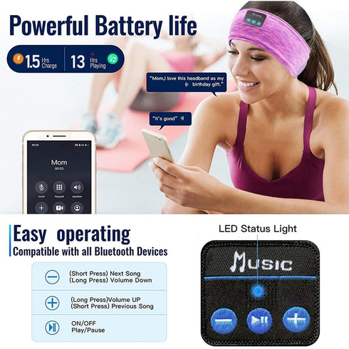 Wireless Bluetooth Headphones for Sleeping - Adjustable Sleep Headband for Side Sleepers, Women (Rose Red)